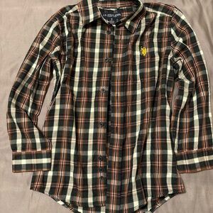 U.S. Polo Assn. Kids' Black and Green Plaid Button Down Shirt